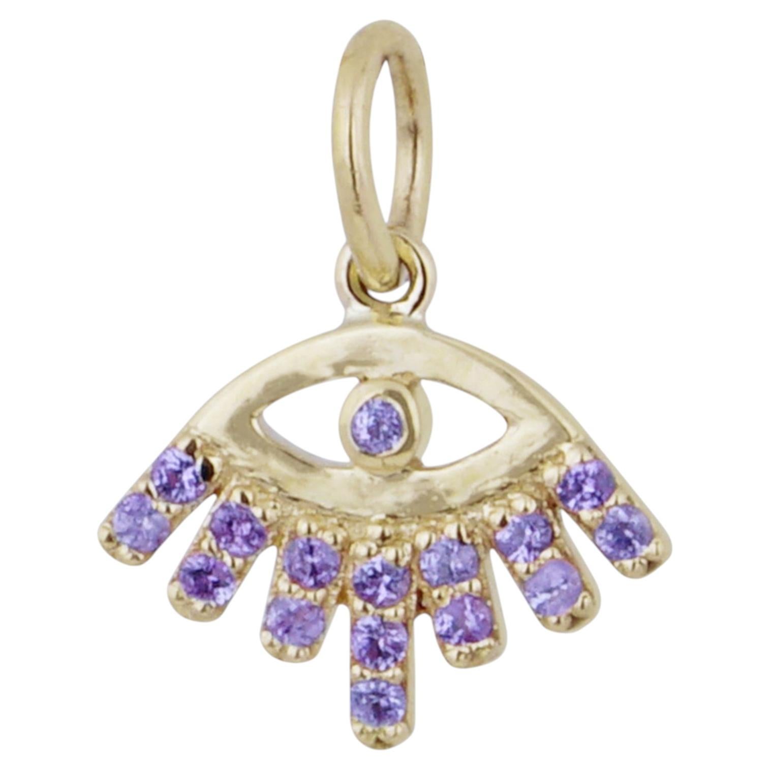 Evil Eye Charm Solid 14k Yellow Gold Jewelry Natural Pink Sapphire Gems Pendant