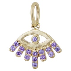 Evil Eye Charm Solid 14k Yellow Gold Jewelry Natural Pink Sapphire Gems Pendant