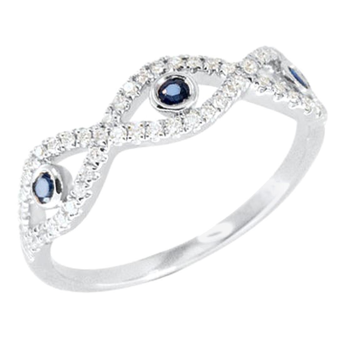 Evil Eye Deep Blue Sapphire 14 Karat White Gold Diamond Ring for Her For Sale