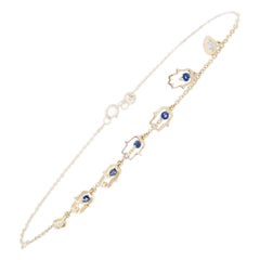 Evil Eye Deep Blue Sapphire 14 Karat Yellow Gold Diamond Bracelet for Her