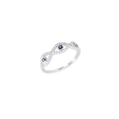 Evil Eye Deep Blue Sapphire 14 Karat Weißgold Diamantring für Sie