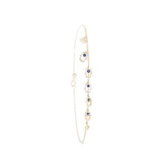 Evil Eye Deep Blue Sapphire 14 Karat Yellow Gold Diamond Necklace for Her