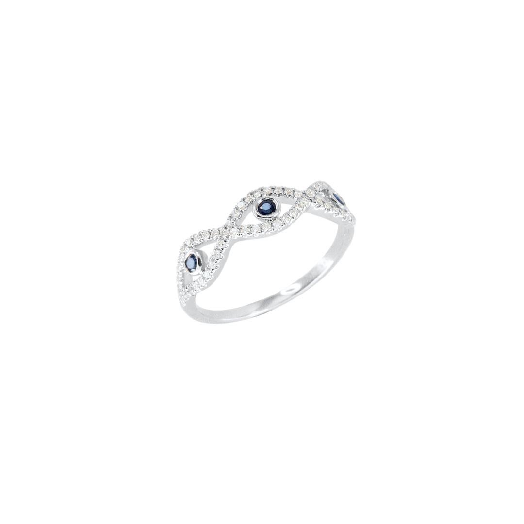 Evil Eye Deep Blue Sapphire 14 Karat Gelbgold Diamantring für Sie (Moderne) im Angebot