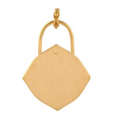 Evil Eye Diamond 14 Karat Gold Charm Lock Pendant Necklace