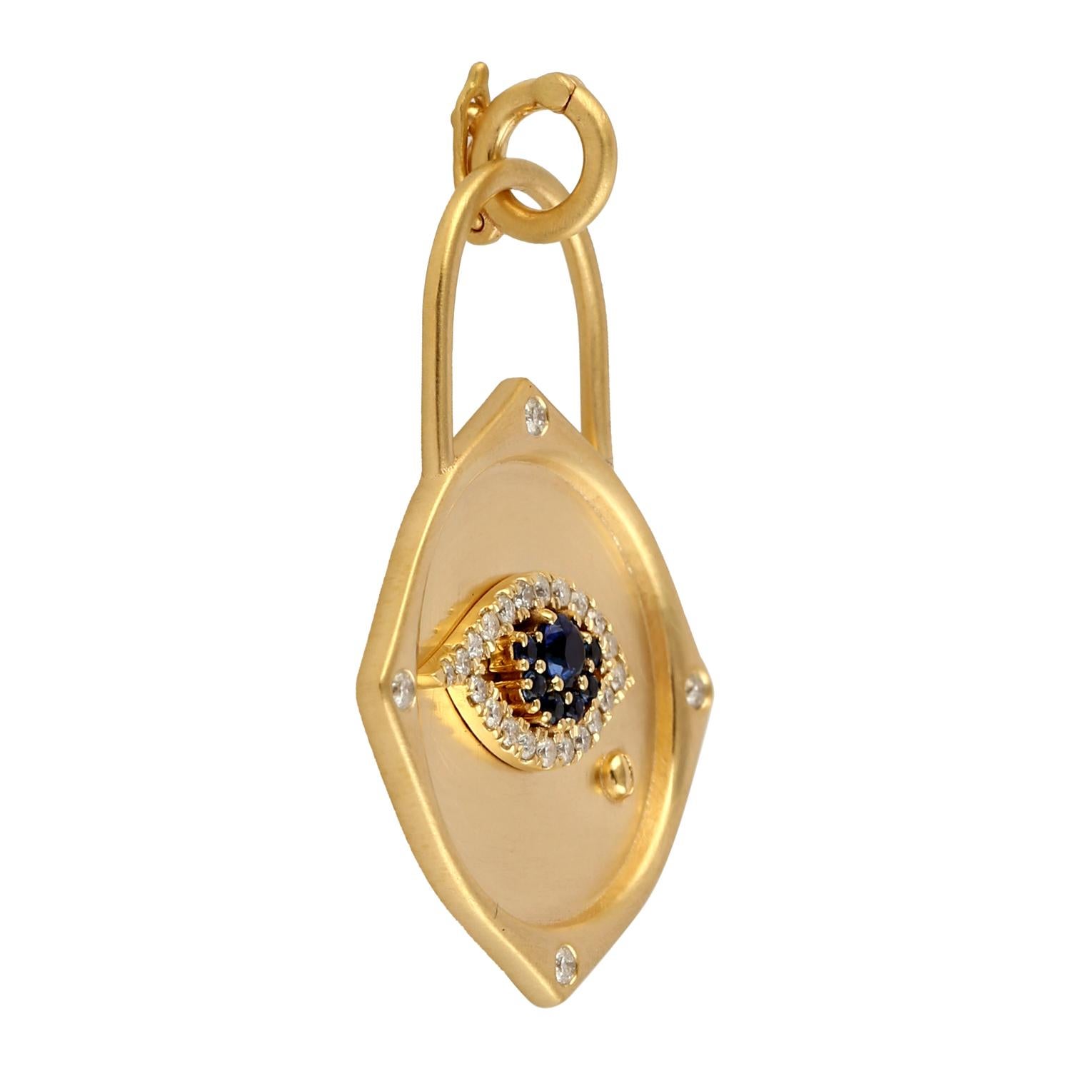 Moderne Collier pendentif serrure à breloque en or 14 carats avec diamant 