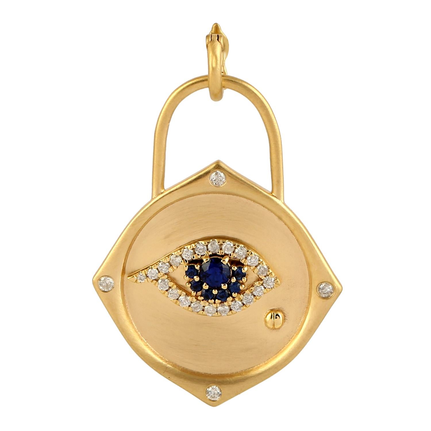 Taille mixte Collier pendentif serrure à breloque en or 14 carats avec diamant 