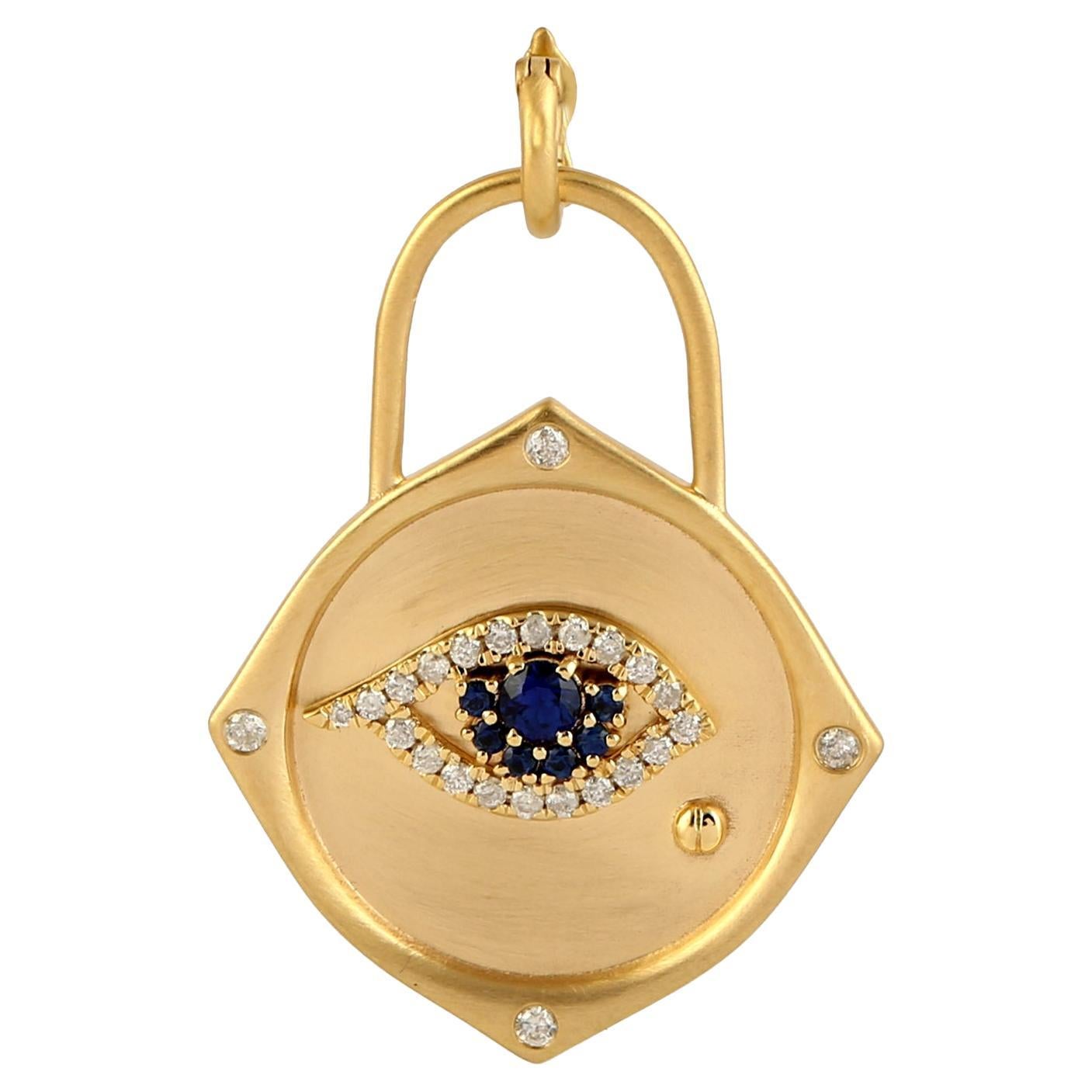 Evil Eye Diamond 14 Karat Gold Charm Lock Pendant Necklace
