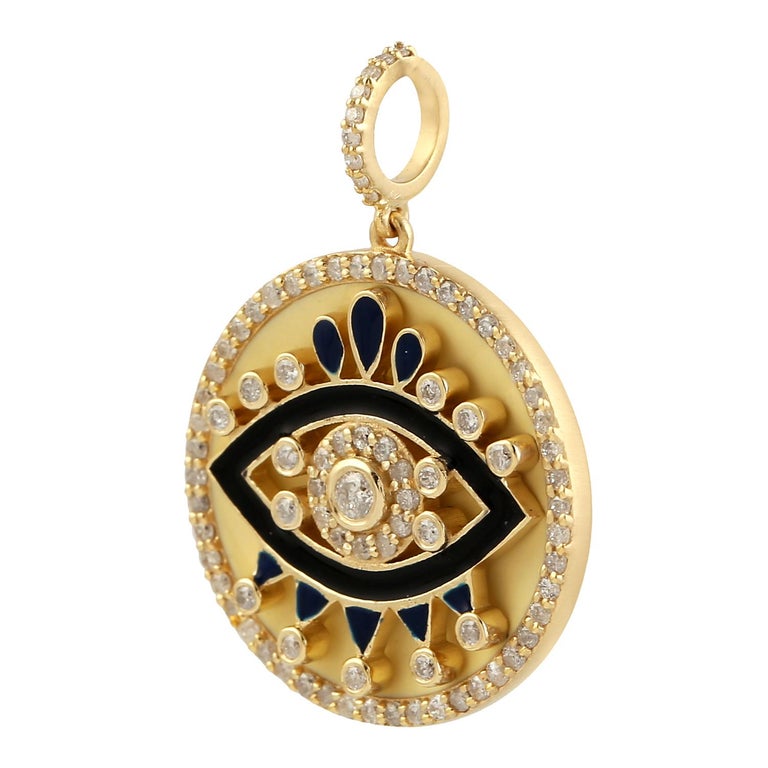 Evil Eye Diamond 14 Karat Gold Enamel Charm Pendant Necklace For Sale ...