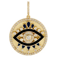 Evil Eye Diamond 14 Karat Gold Enamel Charm Pendant Necklace