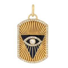 Meghna Jewels Evil Eye Diamond 14 Karat Gold Pyramid Charm Pendant Necklace