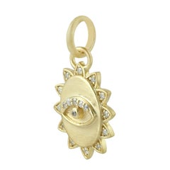Evil Eye Diamond 14 Karat Gold Sun Pendant Charm Necklace