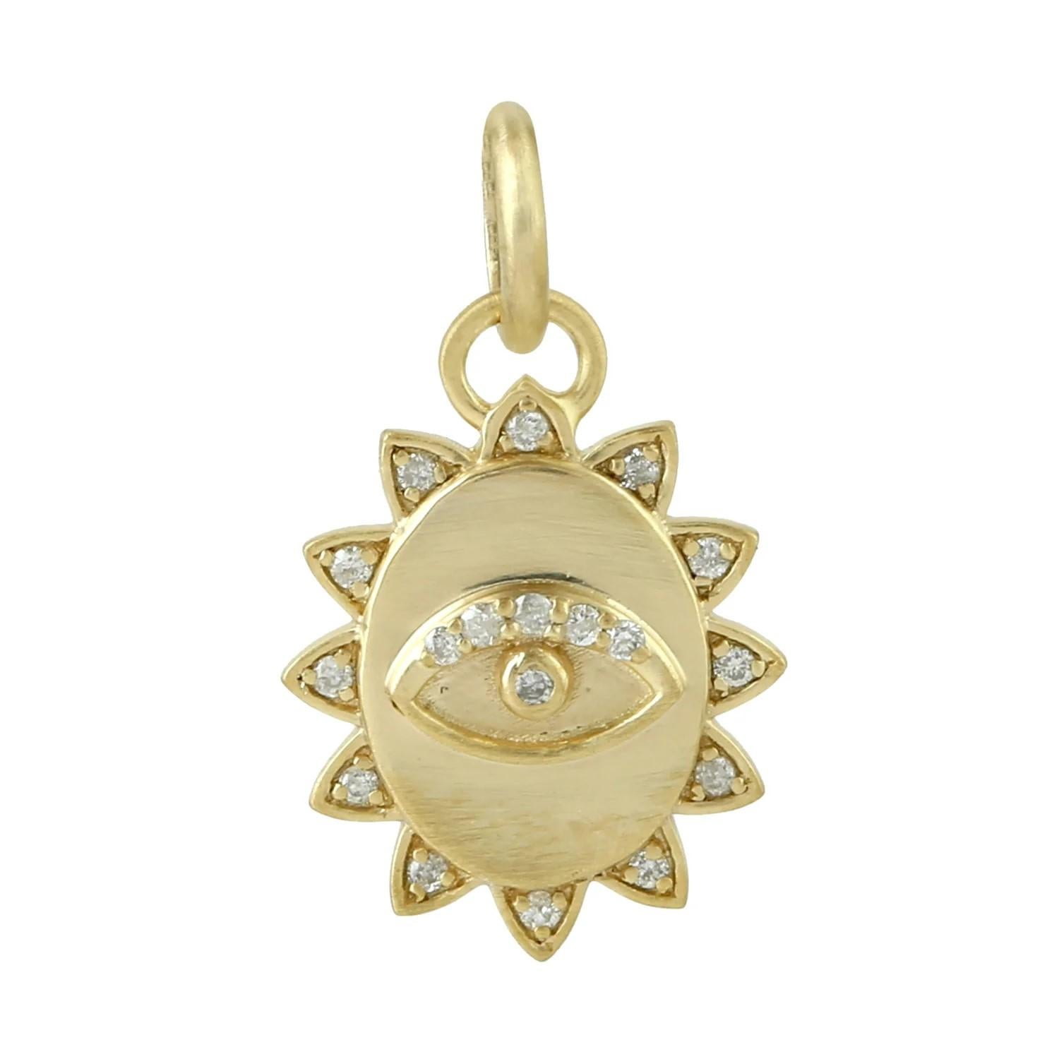 Modern Evil Eye Diamond 14 Karat Gold Sun Pendant Charm Necklace For Sale