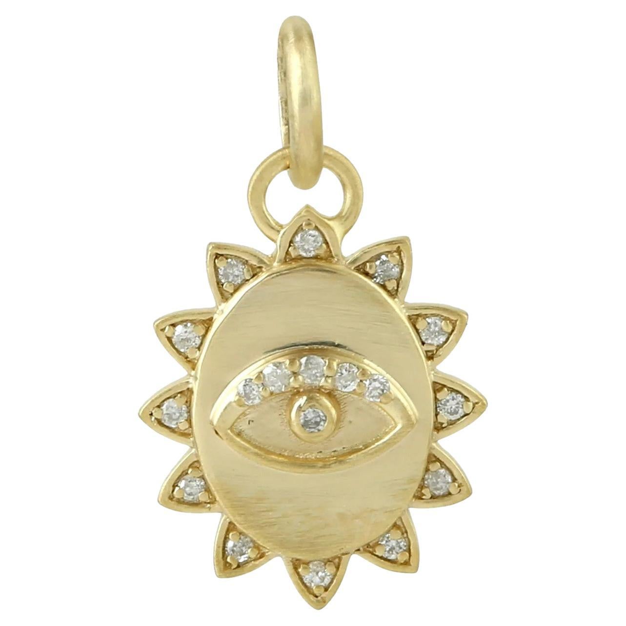 Collier à breloques en or 14 carats avec pendentif soleil et diamant œil maléfique