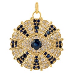 Collana con ciondolo con diamante e zaffiro blu Evil Eye in oro 14 carati