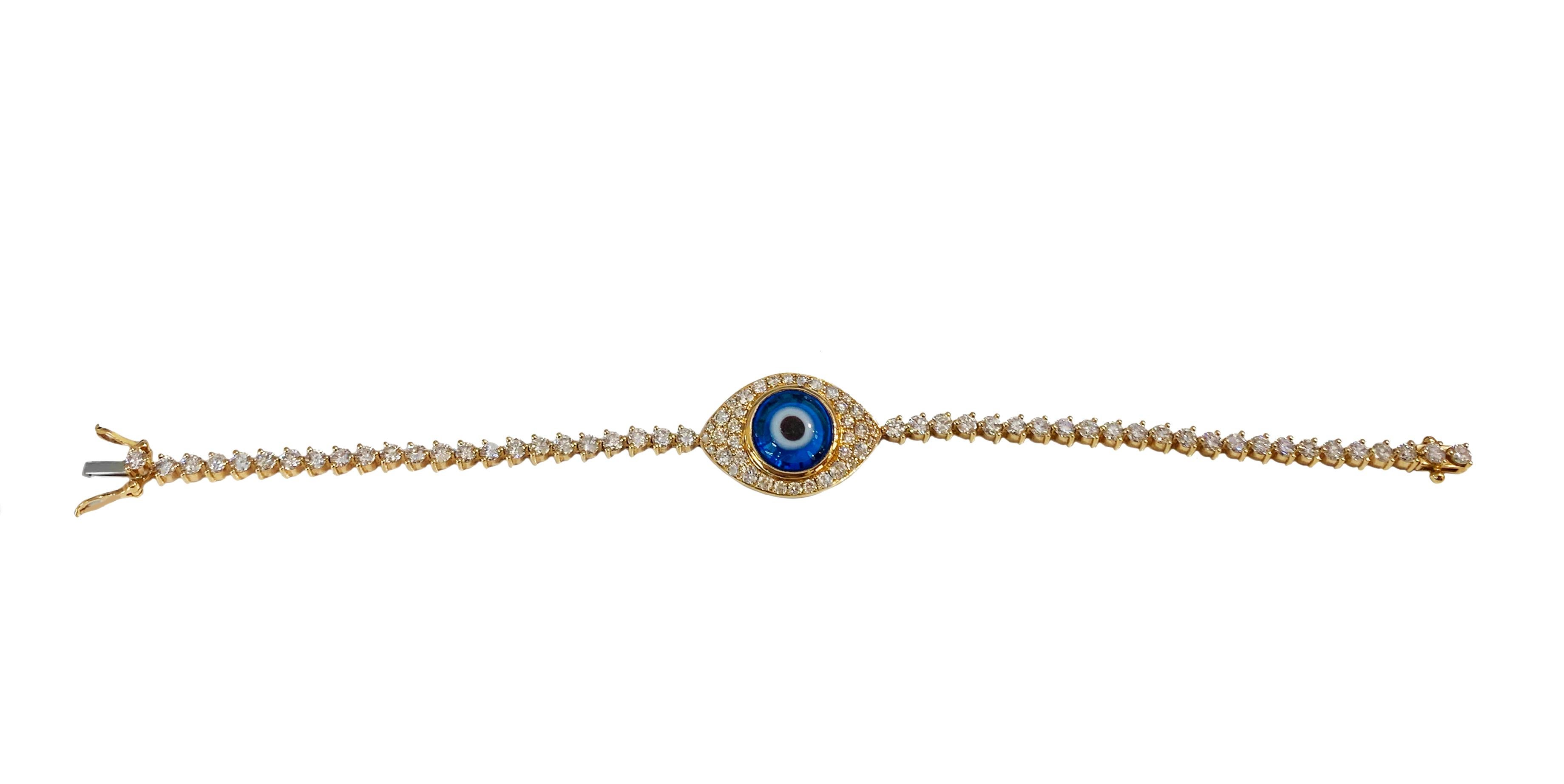 Women's or Men's Evil Eye Diamond Bracelet in 18k Rose Gold For Sale