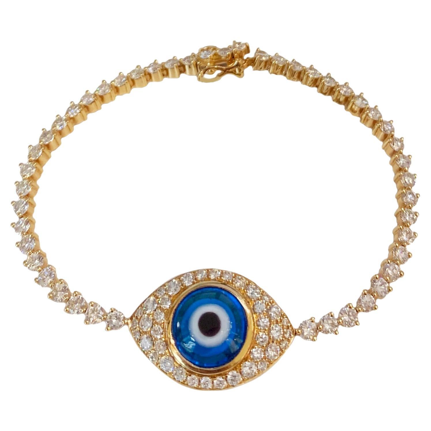 Evil Eye Diamond Bracelet in 18k Rose Gold For Sale