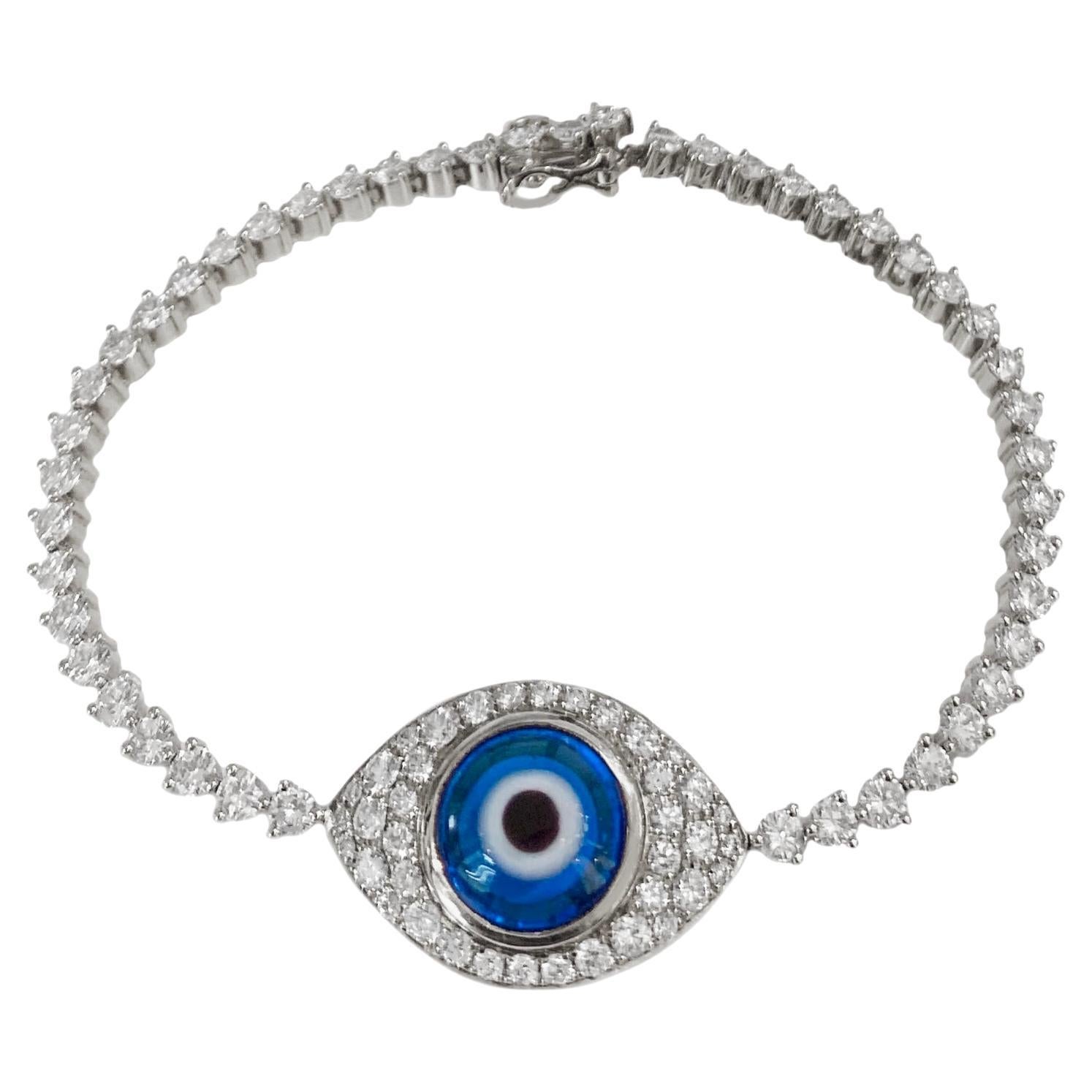 Evil Eye Diamond Bracelet in 18k White Gold For Sale