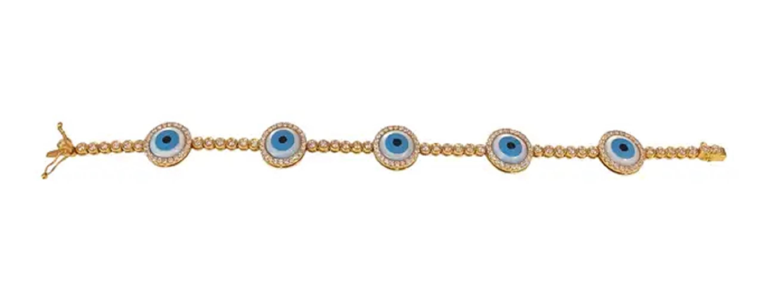 Rose Cut Evil Eye Diamond Bracelet in Rose Gold For Sale
