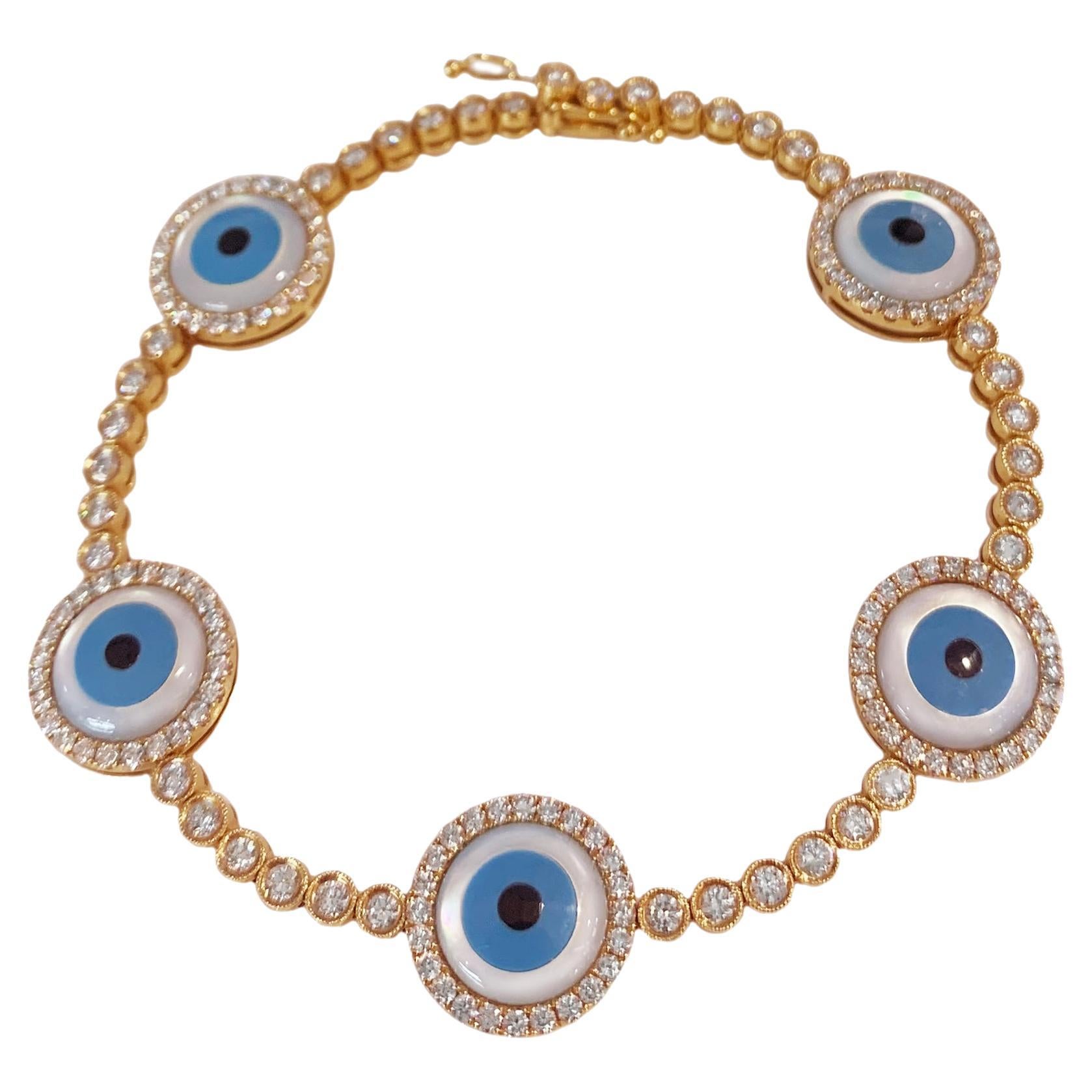 Evil Eye Diamond Bracelet in Rose Gold For Sale