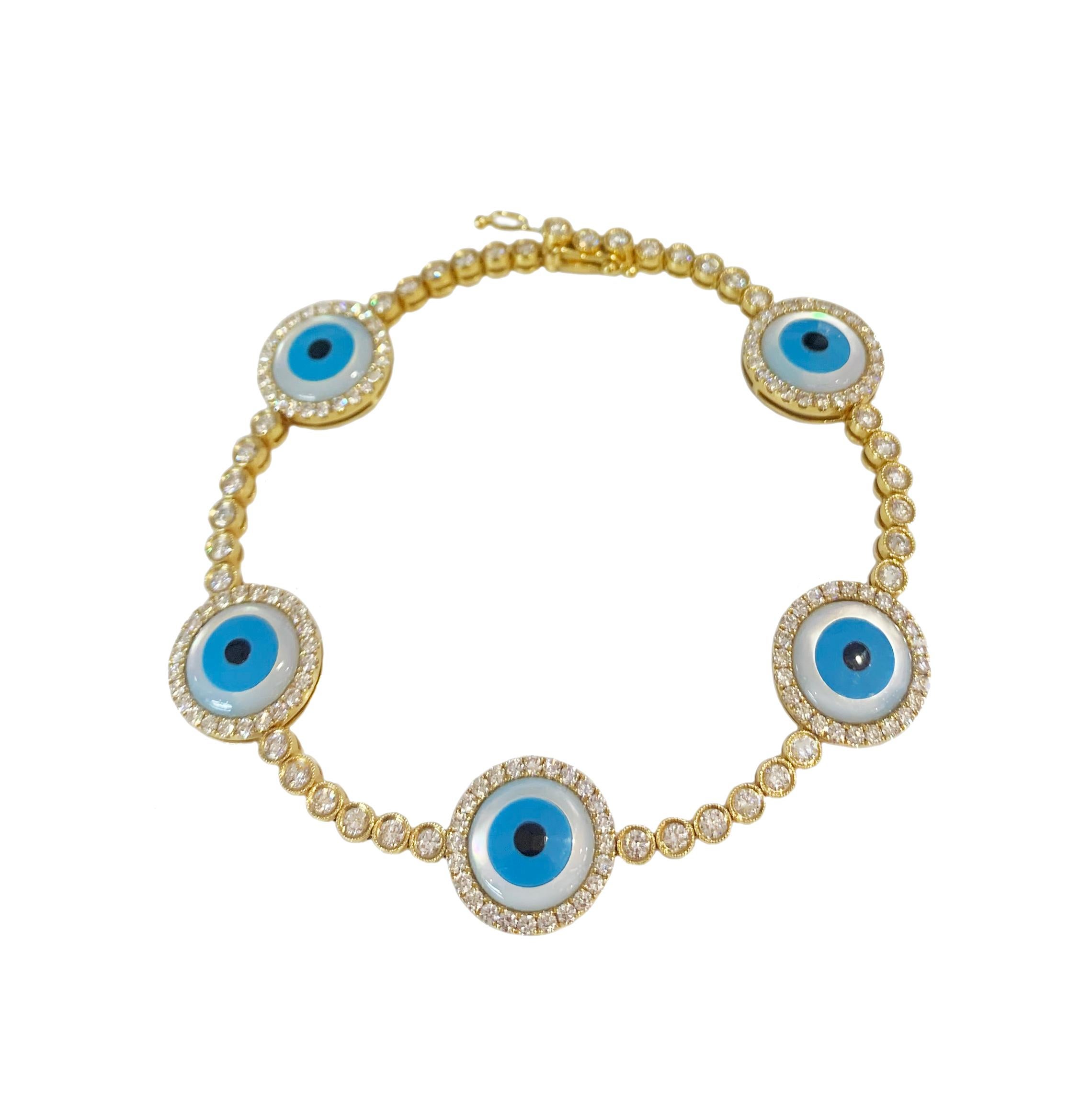 Bracelet Evil Eye en or jaune et diamants Neuf - En vente à New York, NY