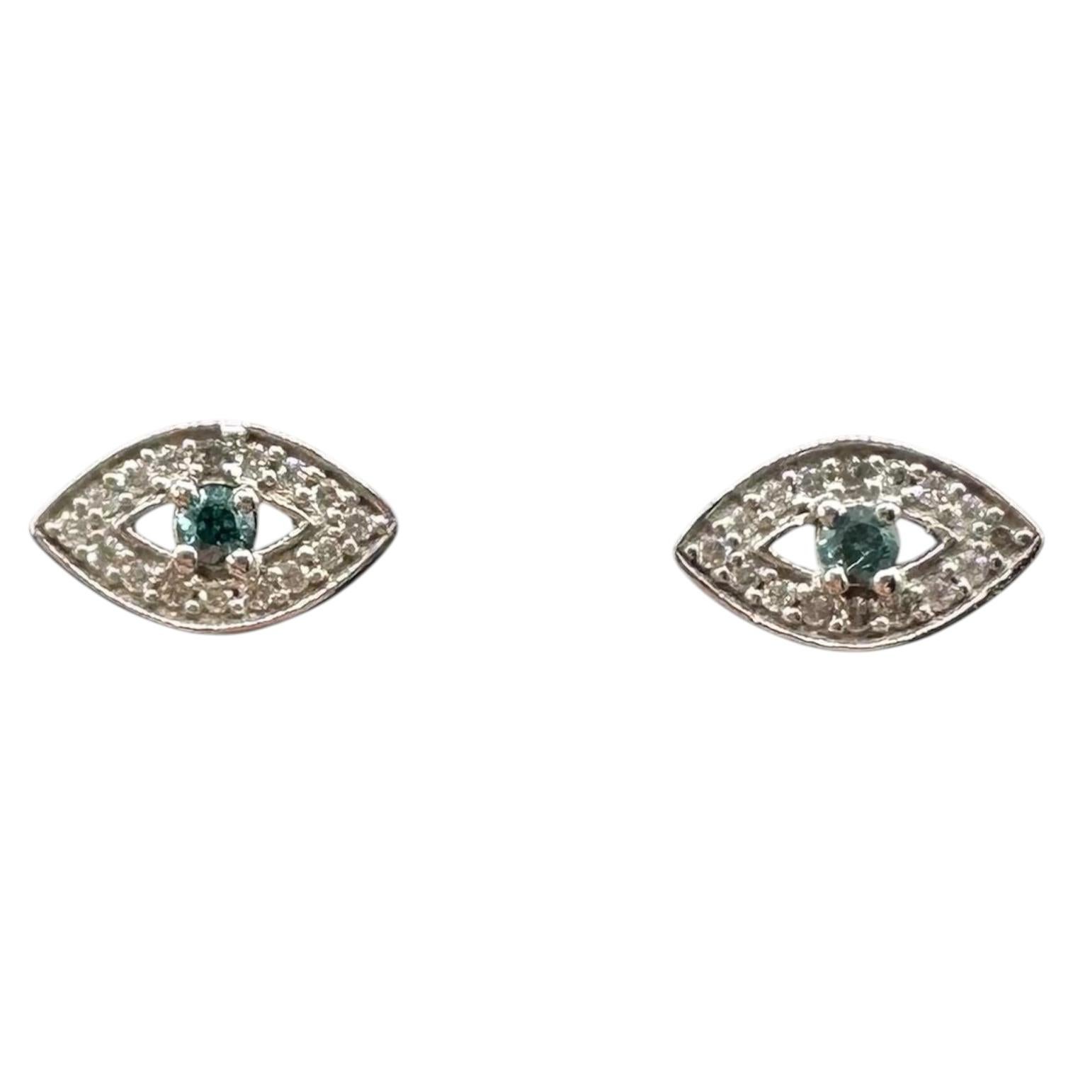 Evil Eye Diamond Earrings 10K White Gold 0.20ctw New