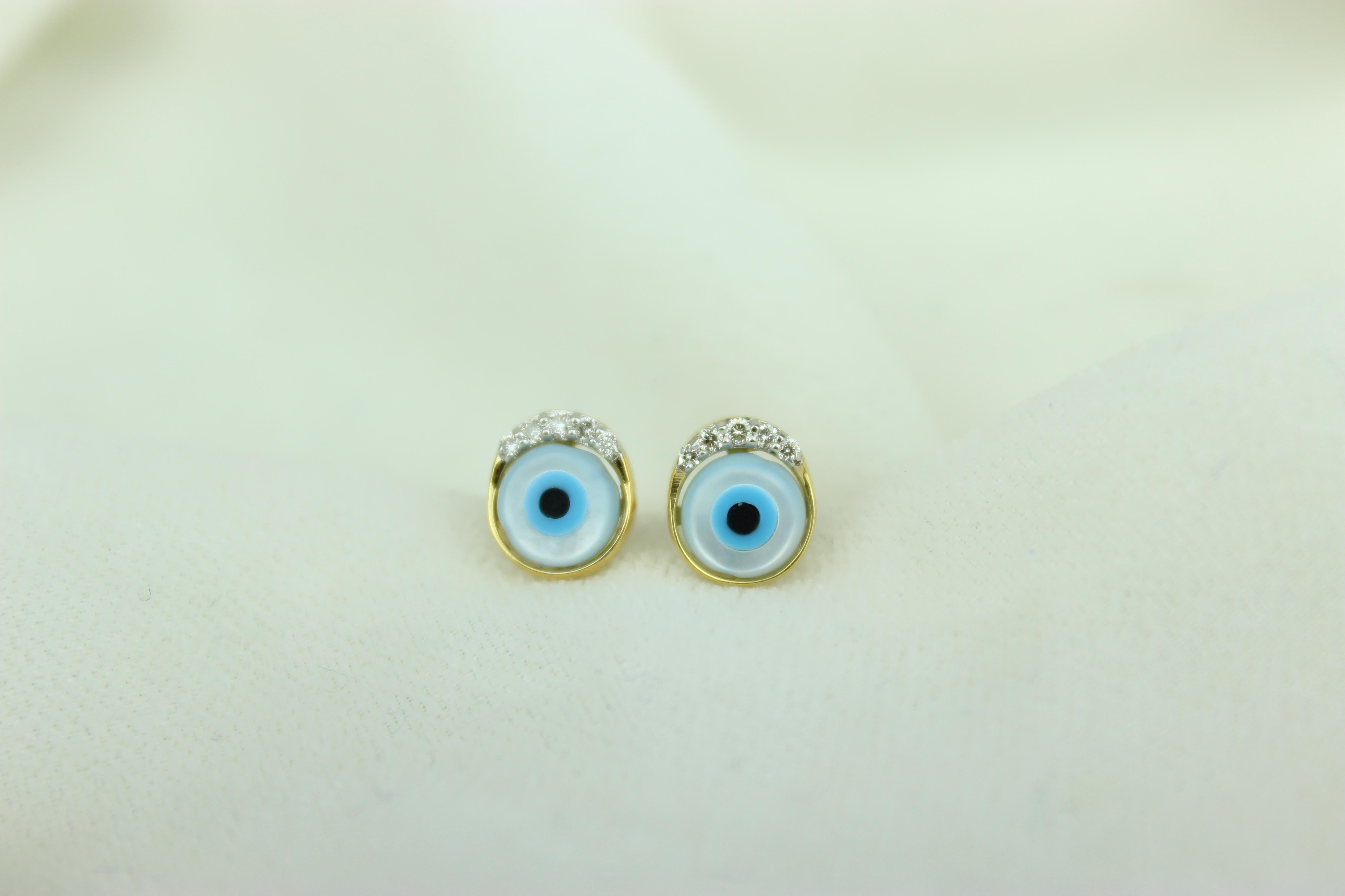  Evil Eye Diamond Earrings created for Girls (Kids/Toddlers) in exquisite 18K Solid Gold. These captivating earrings feature the timeless and protective evil eye symbol adorned with delicate diamonds, adding a touch of mystique and safeguarding