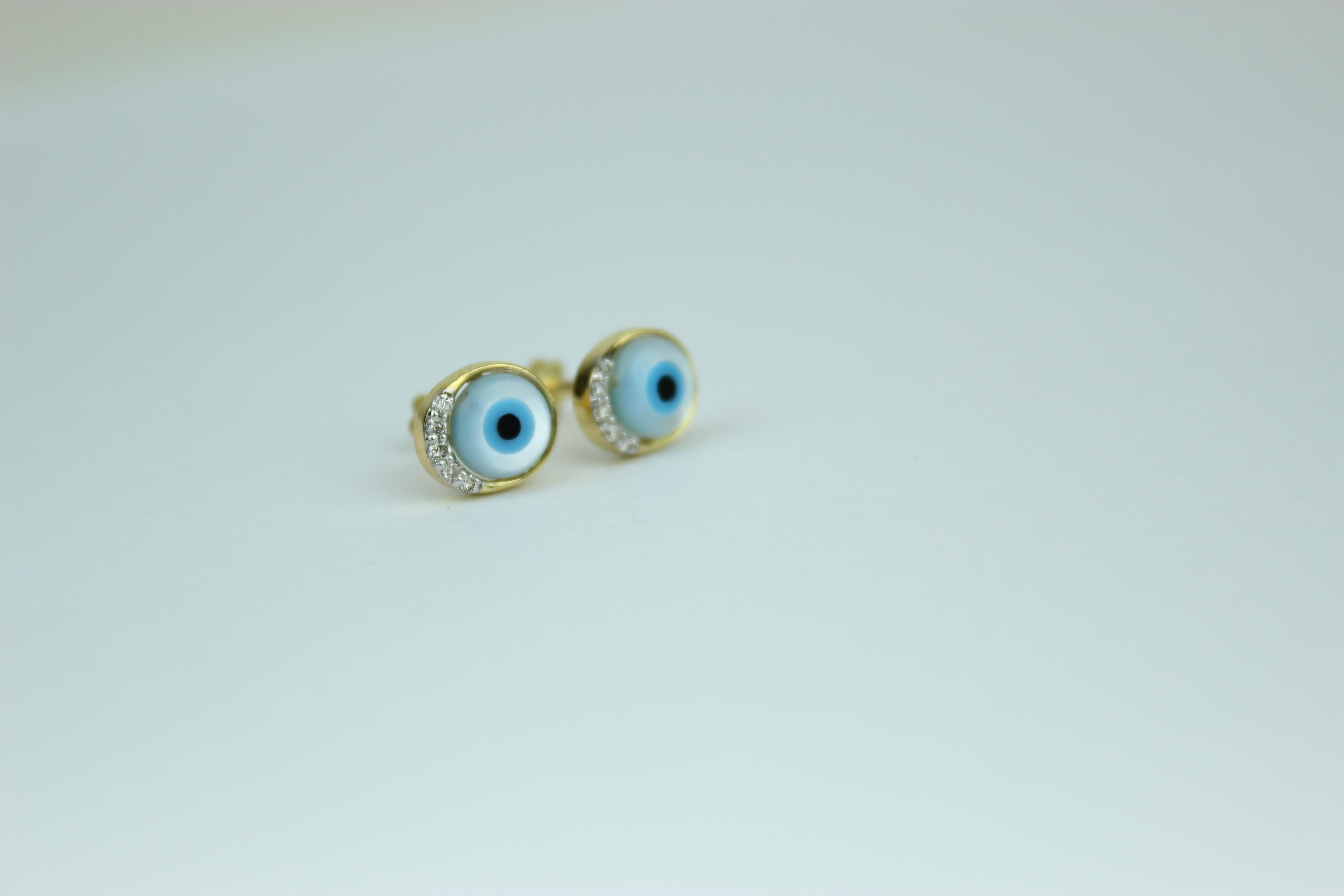 Evil Eye Diamond Earrings for Girls (Kids/Toddlers) in 18K Solid Gold In New Condition For Sale In New Delhi, DL