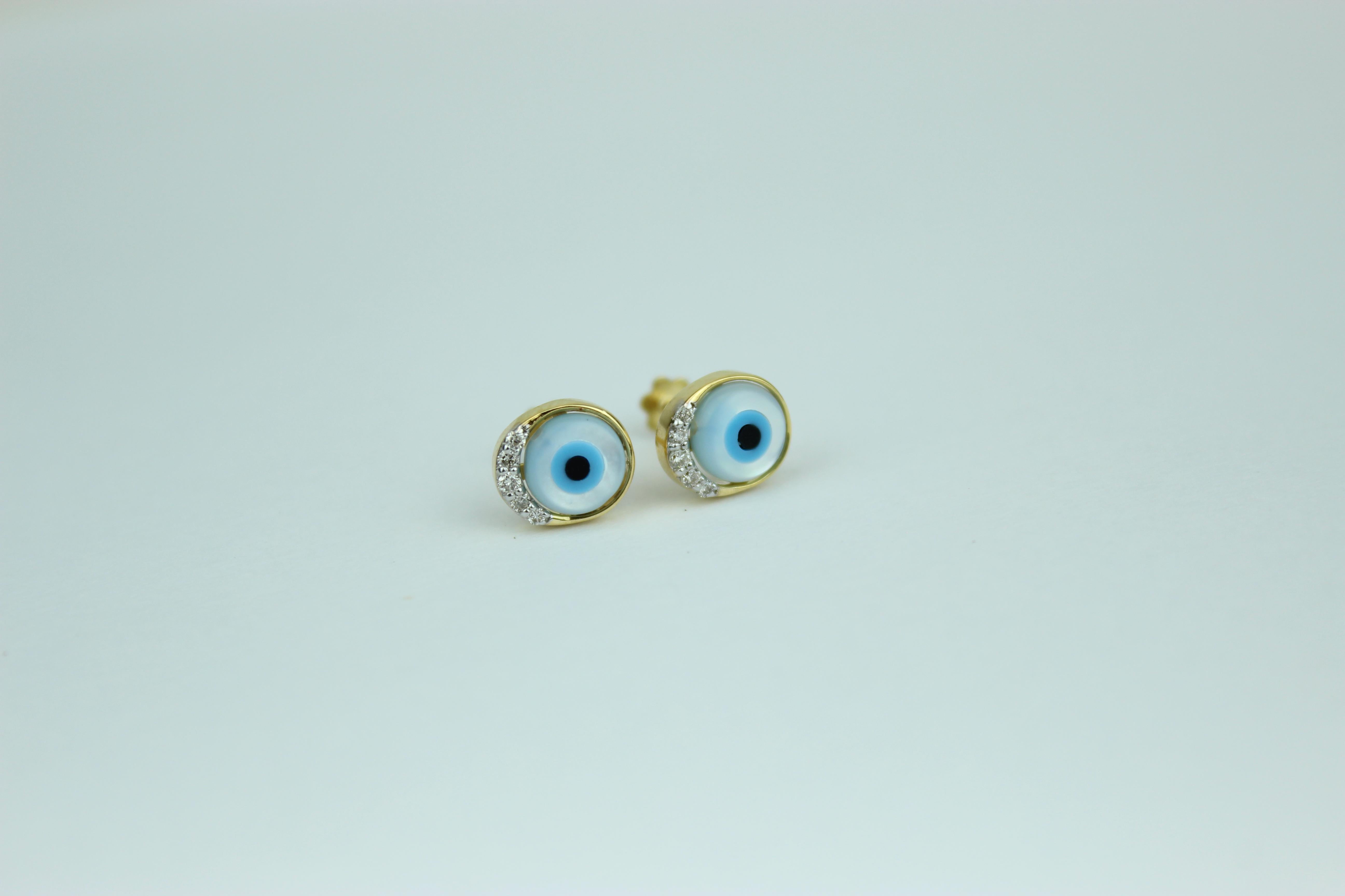 Women's Evil Eye Diamond Earrings for Girls (Kids/Toddlers) in 18K Solid Gold For Sale