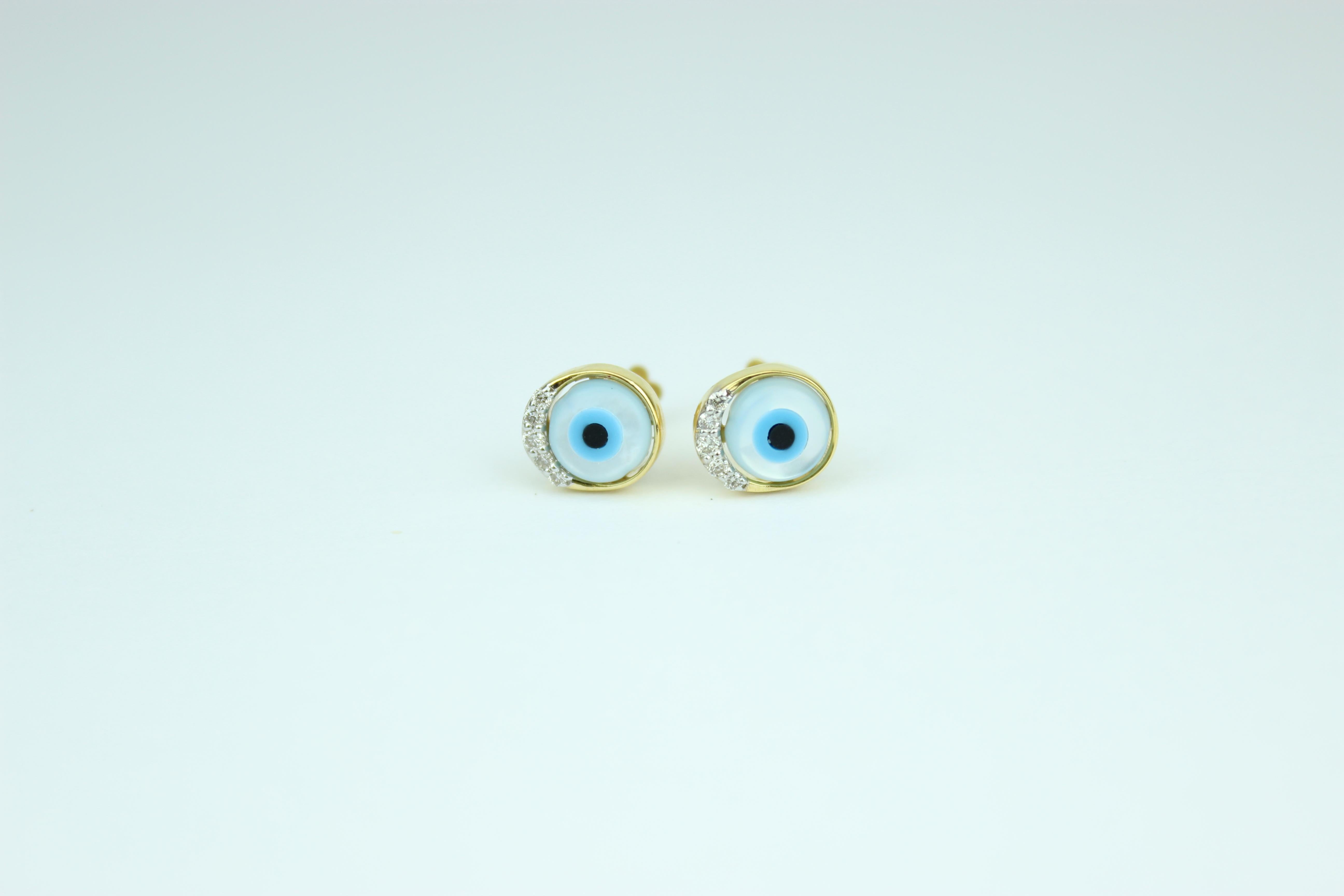 Evil Eye Diamond Earrings for Girls (Kids/Toddlers) in 18K Solid Gold For Sale 1