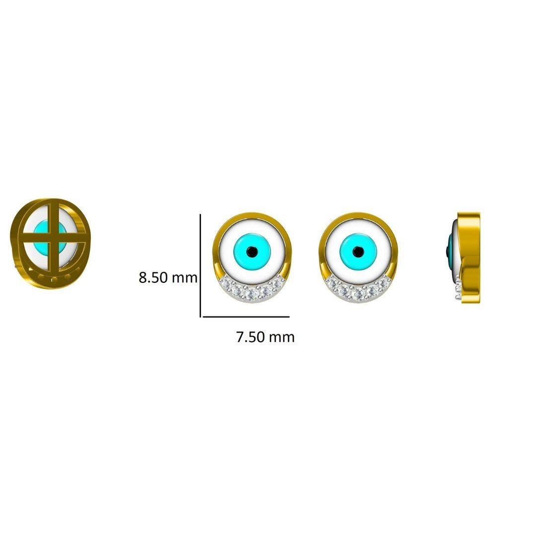 Evil Eye Diamond Earrings for Girls (Kids/Toddlers) in 18K Solid Gold For Sale 3