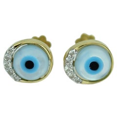 Boucles d'oreilles Evil Eye en or massif 18 carats avec diamants pour filles (filles/enfants)