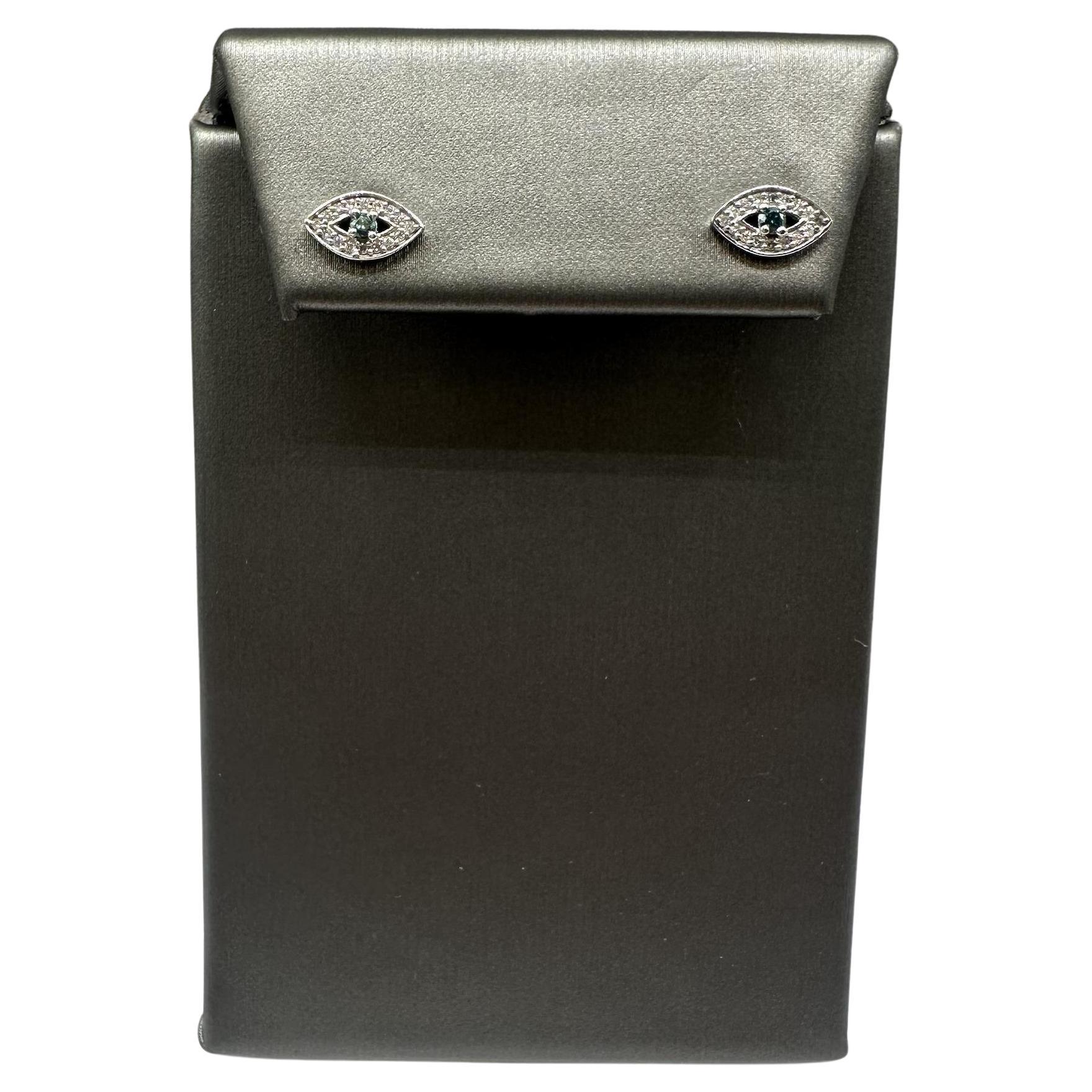 Orecchini con diamante Evil Eye in oro bianco 10kt - 0,20ctw, nuovi in vendita