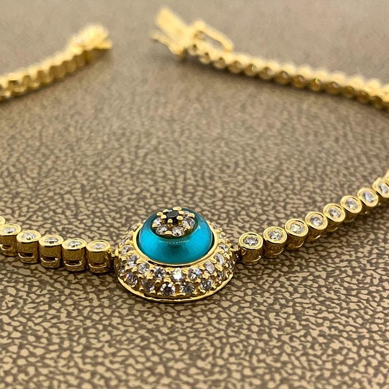 Evil Eye Diamond Gold Bracelet In New Condition In Beverly Hills, CA