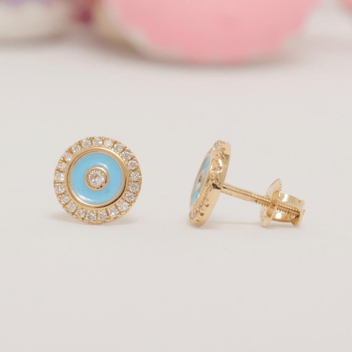 Art Déco Orecchini per bambini con diamante Evil Eye in oro massiccio 14k (certificato) in vendita