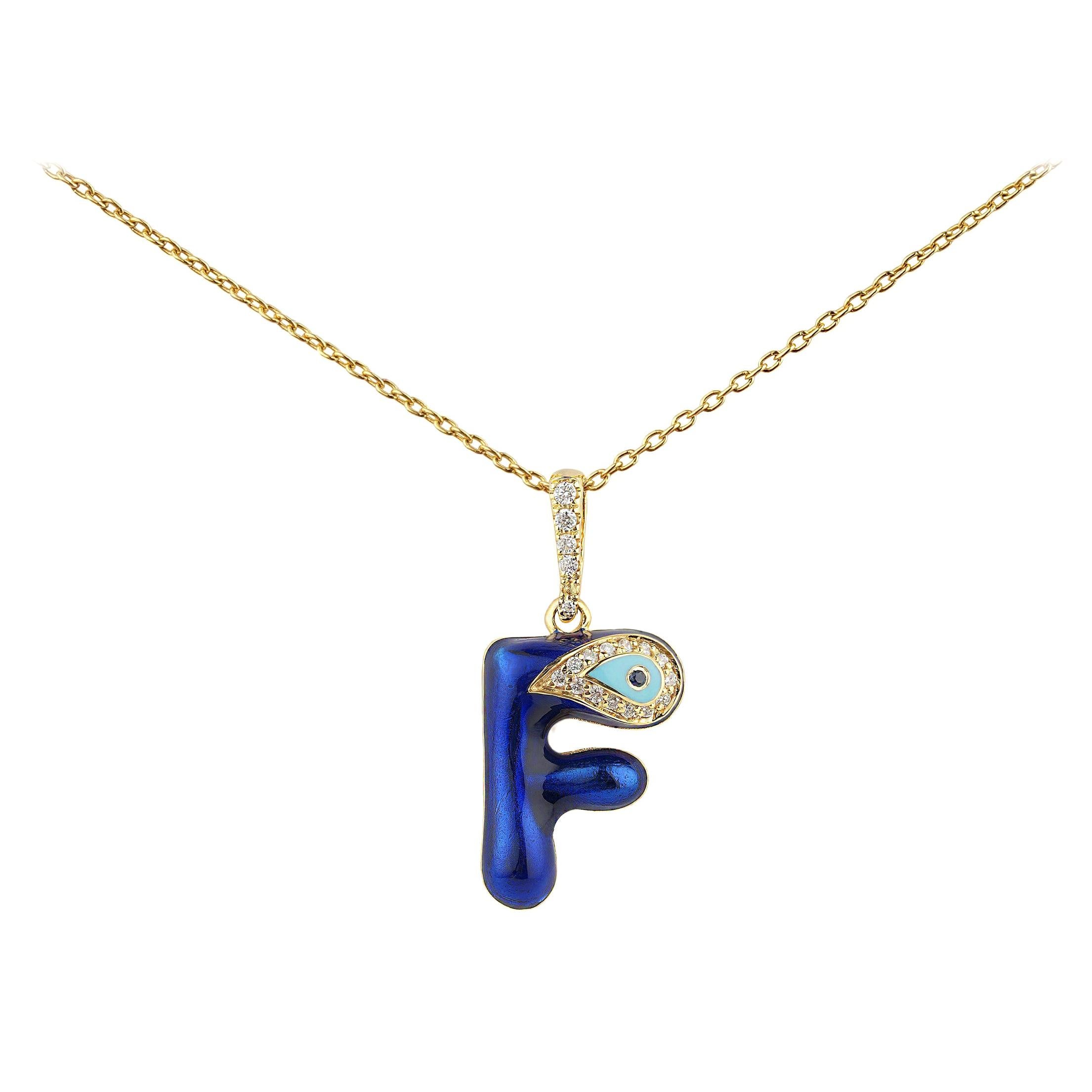 Christmas Gift to Someone You Love.
Fine Jewelry For Every Day, The Nazarlique Handcrafting Enamel Evil Eye ID Letter Form F Charm Diamond Necklace In 14K Solid Yellow Gold Is A Striking Example Of The Sentimental Style. 
The Nazarlique initials are