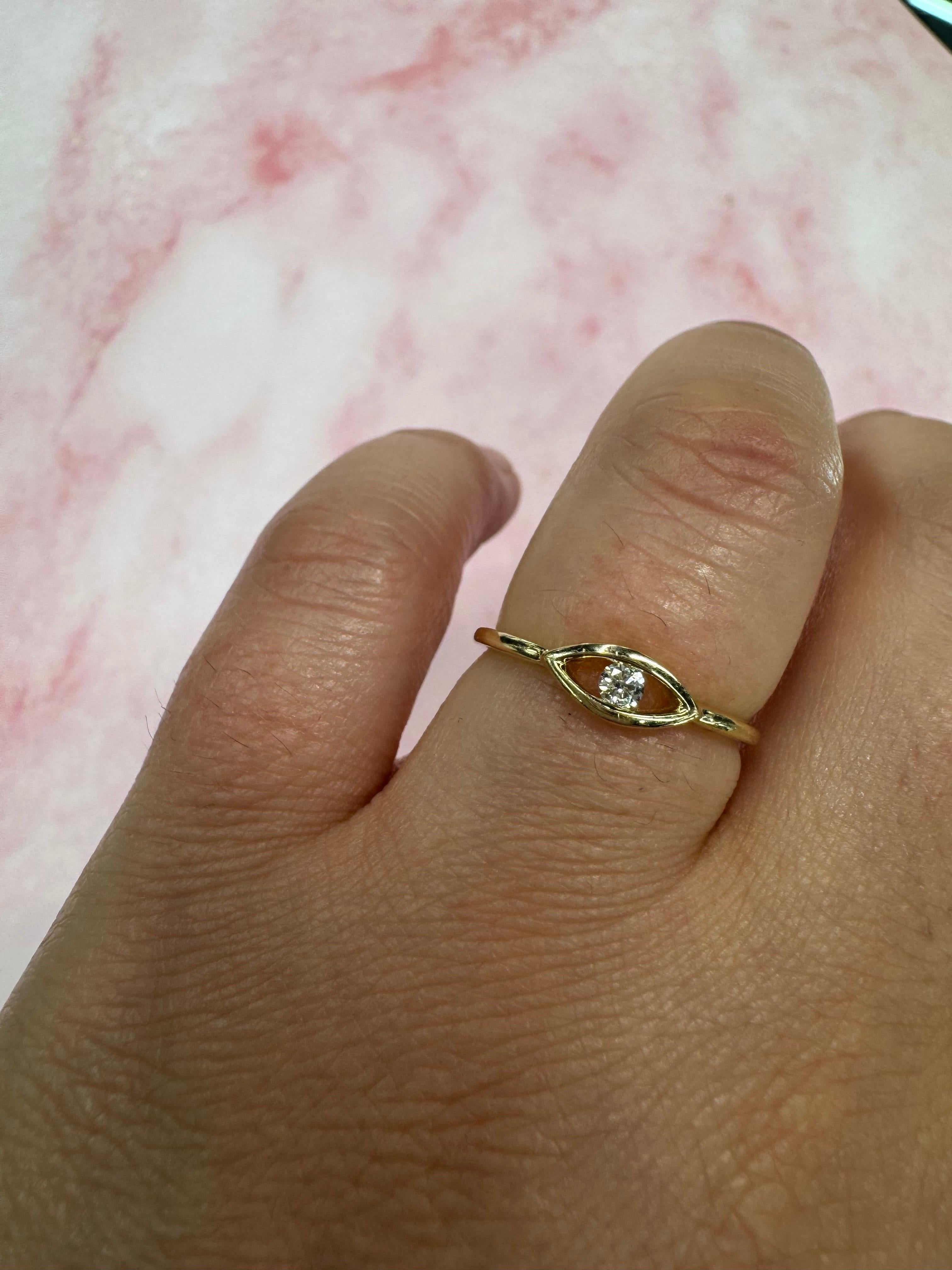 Offener Ring Evil Eye Diamant 0,08 Karat 14 Karat Gelbgold (Zeitgenössisch) im Angebot