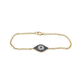 Evil Eye Diamond Pave set Bracelet with Sapphire In 14ct Yellow Gold
