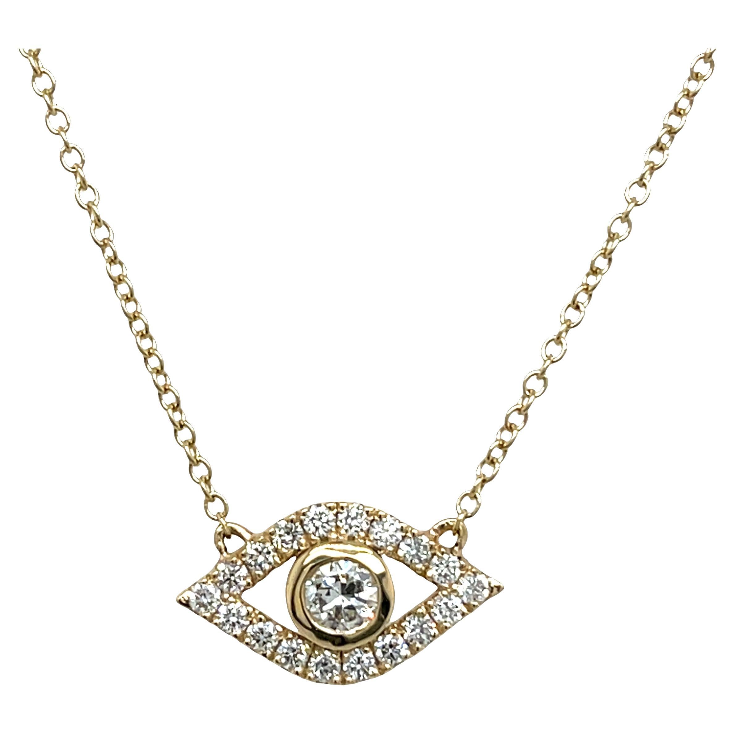Evil Eye Diamond Pave set Necklace In 9ct Yellow Gold