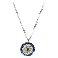 Evil Eye Diamond Pendant Necklace 14 Karat White Gold Dainty Pendant Necklace