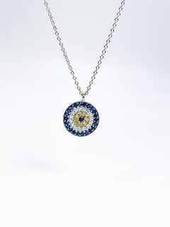 Evil Eye Diamond Pendant Necklace 14 Karat White Gold Dainty Pendant Necklace