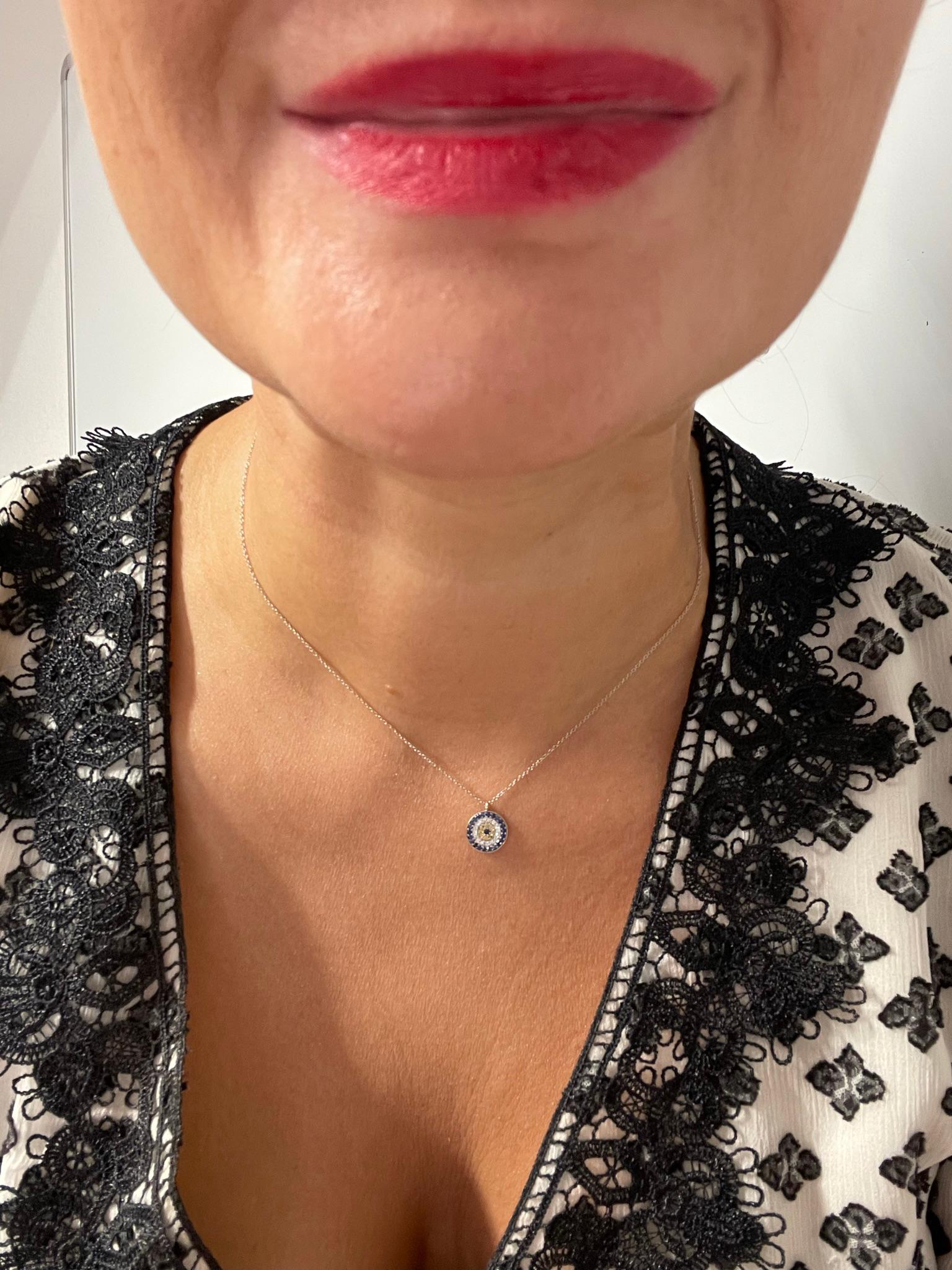 Evil Eye diamond pendant necklace 14KT white gold MEIRA  In Excellent Condition In Jupiter, FL