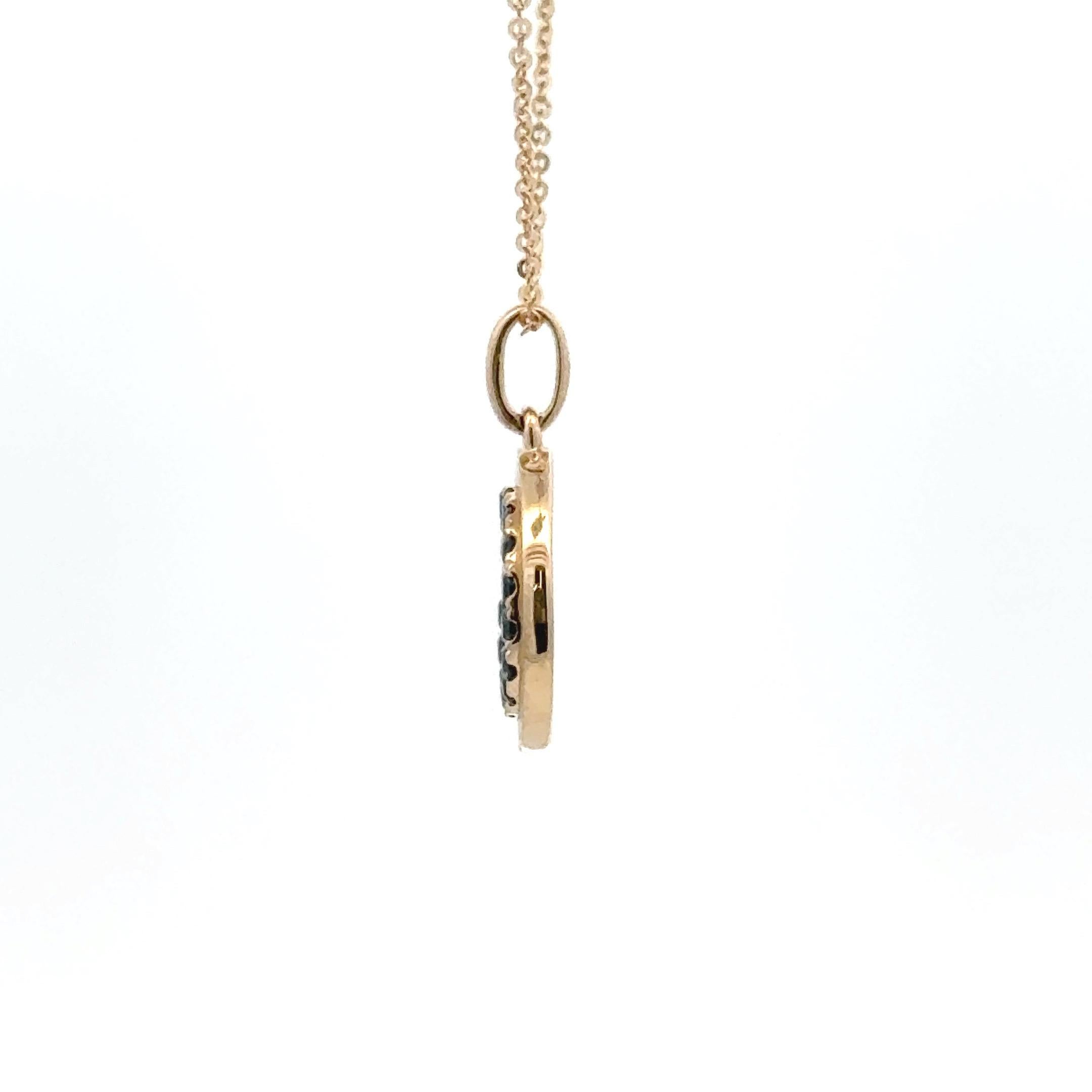 Contemporain Collier pendentif saphir diamant œil maléfique 0.28 carats or jaune 14 carats en vente