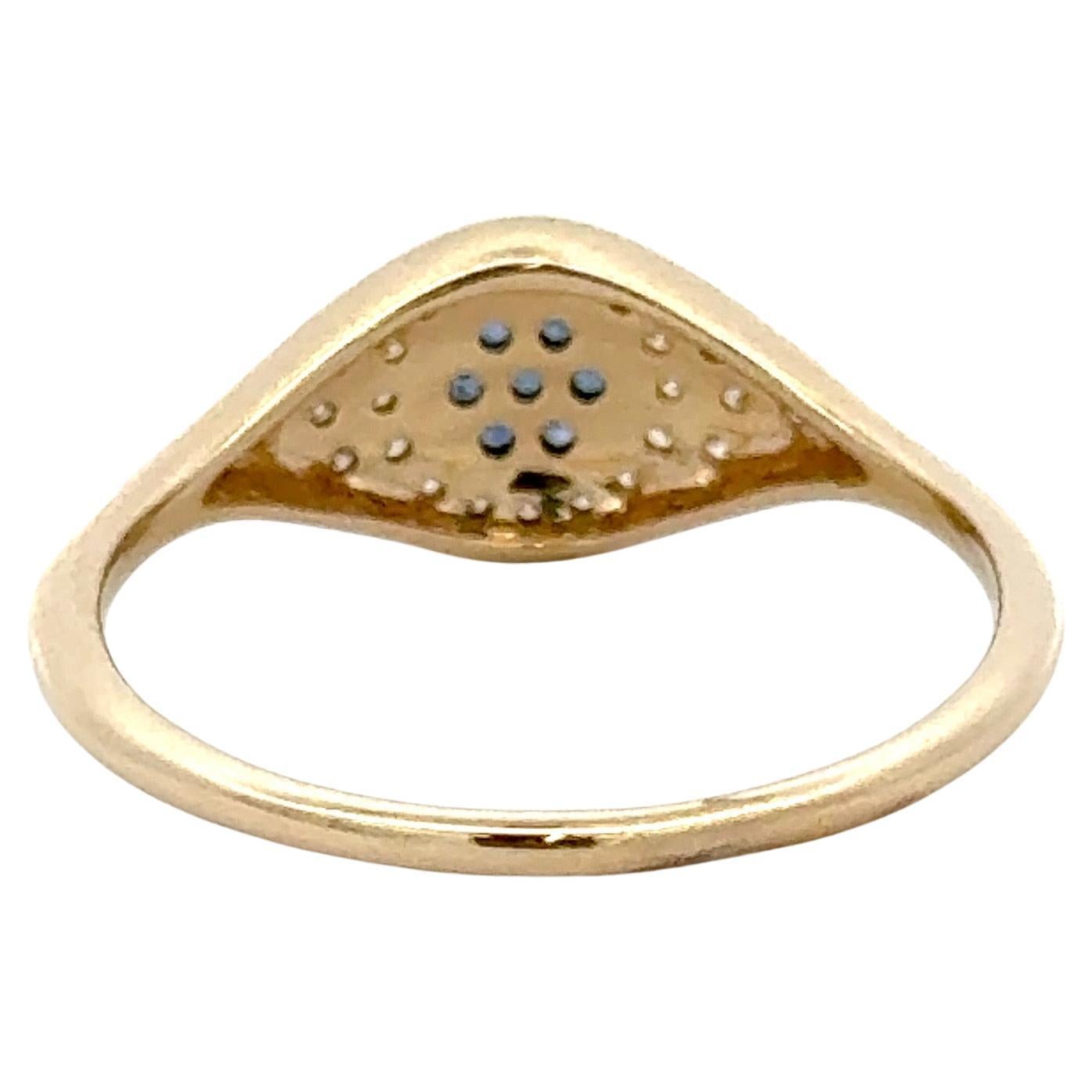 Evil Eye Diamond Sapphire Ring 0.25 Carats 14 Karat Yellow Gold 1.65 Grams For Sale 1