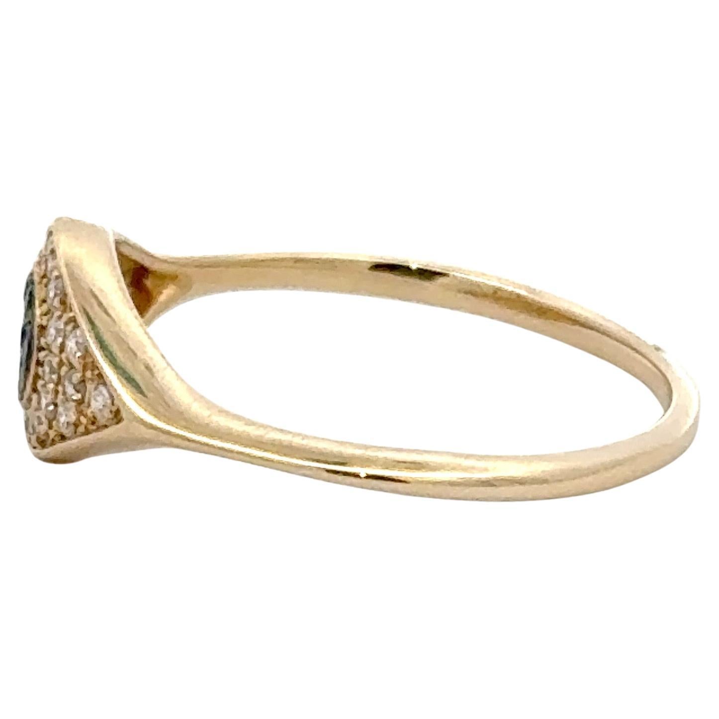 Evil Eye Diamond Sapphire Ring 0.25 Carats 14 Karat Yellow Gold 1.65 Grams For Sale 2