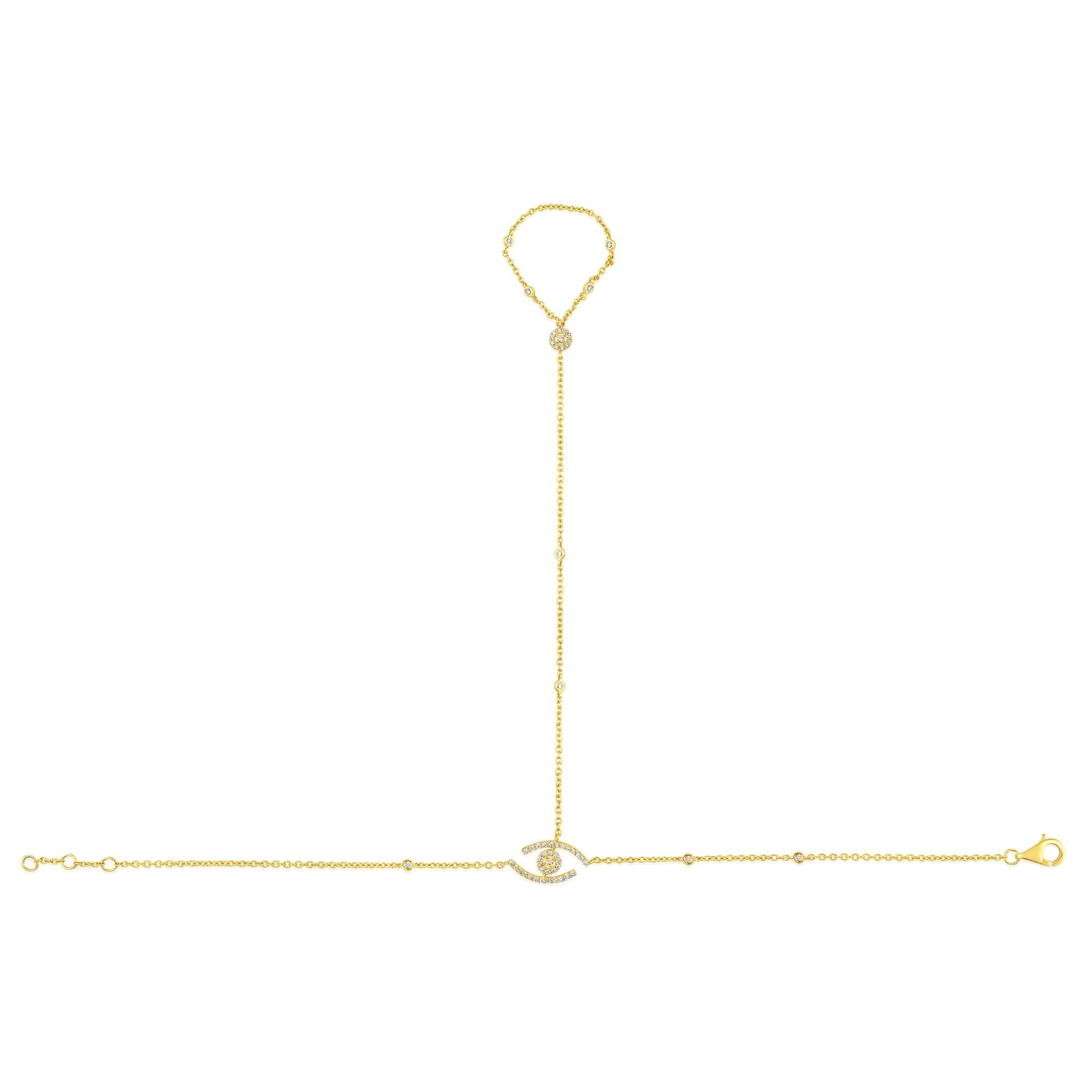 Handkette Evil Eye Diamanten 14K Gelbgold 55 Diamanten (Moderne) im Angebot