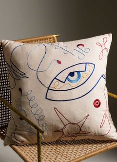 Evil Eye Ecru Hand Embroidered Cushion Cover Large