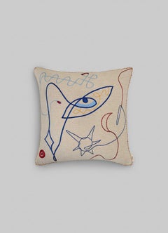 Copricuscino ricamato a mano Evil Eye Ecru Piccolo