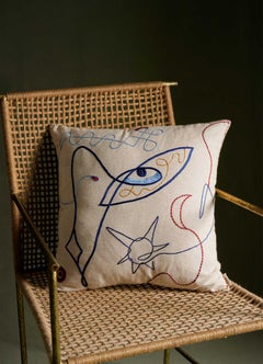 Evil Eye Ecru Hand Embroidered Cushion Cover Small