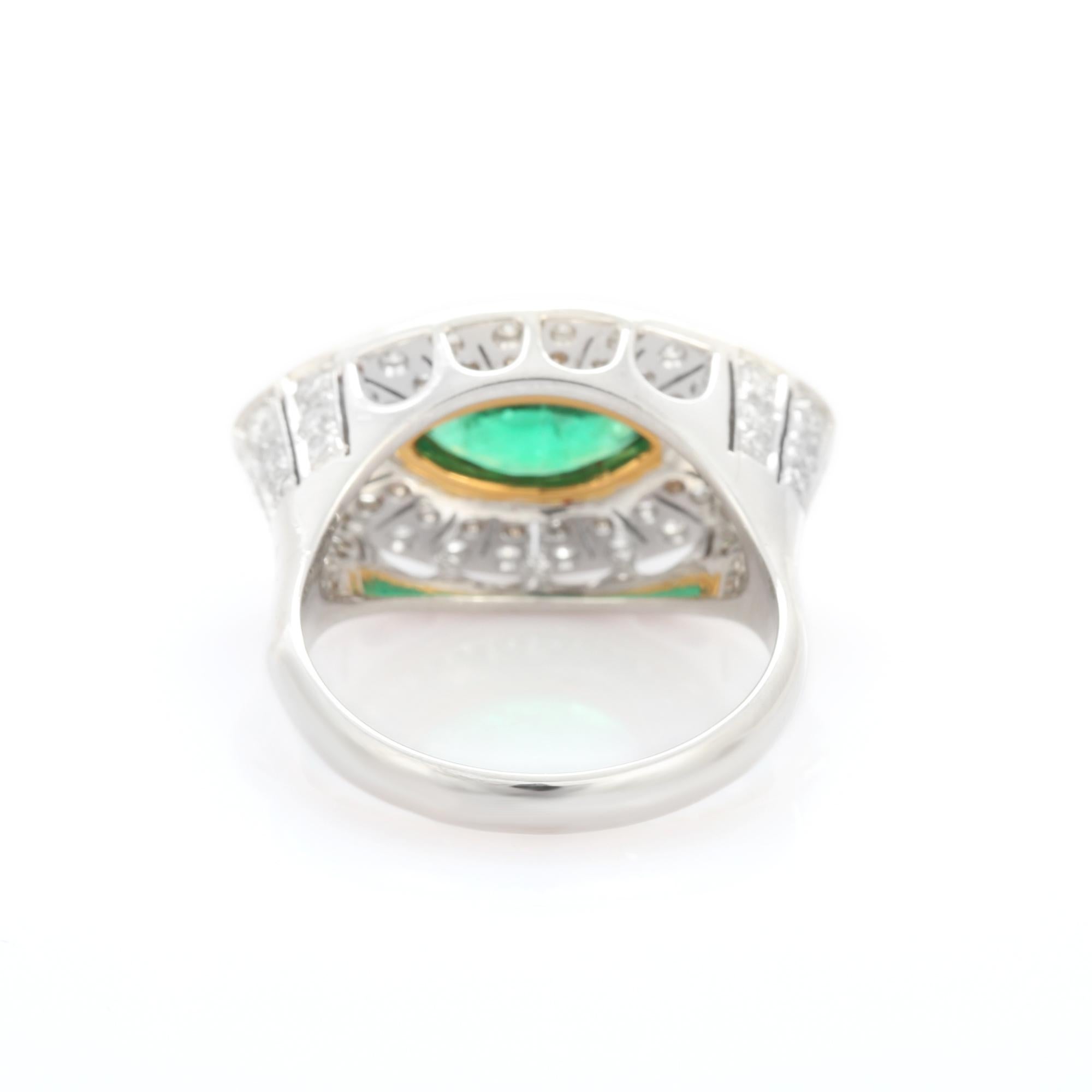 For Sale:  Statement Evil Eye Emerald Diamond Ring in 18 Karat White Gold 5
