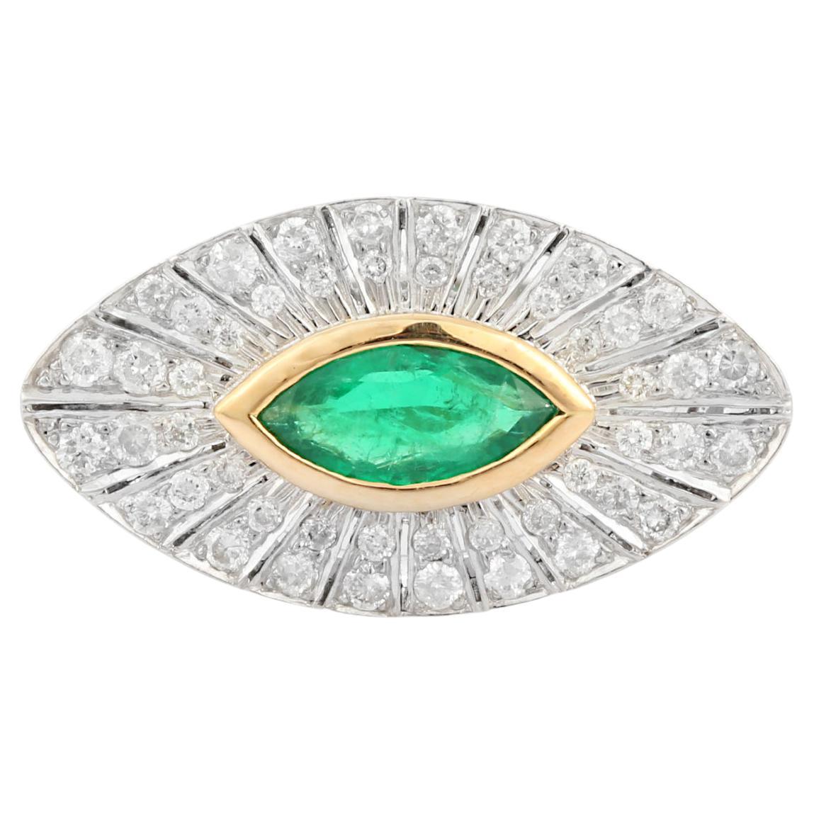 For Sale:  Statement Evil Eye Emerald Diamond Ring in 18 Karat White Gold 2